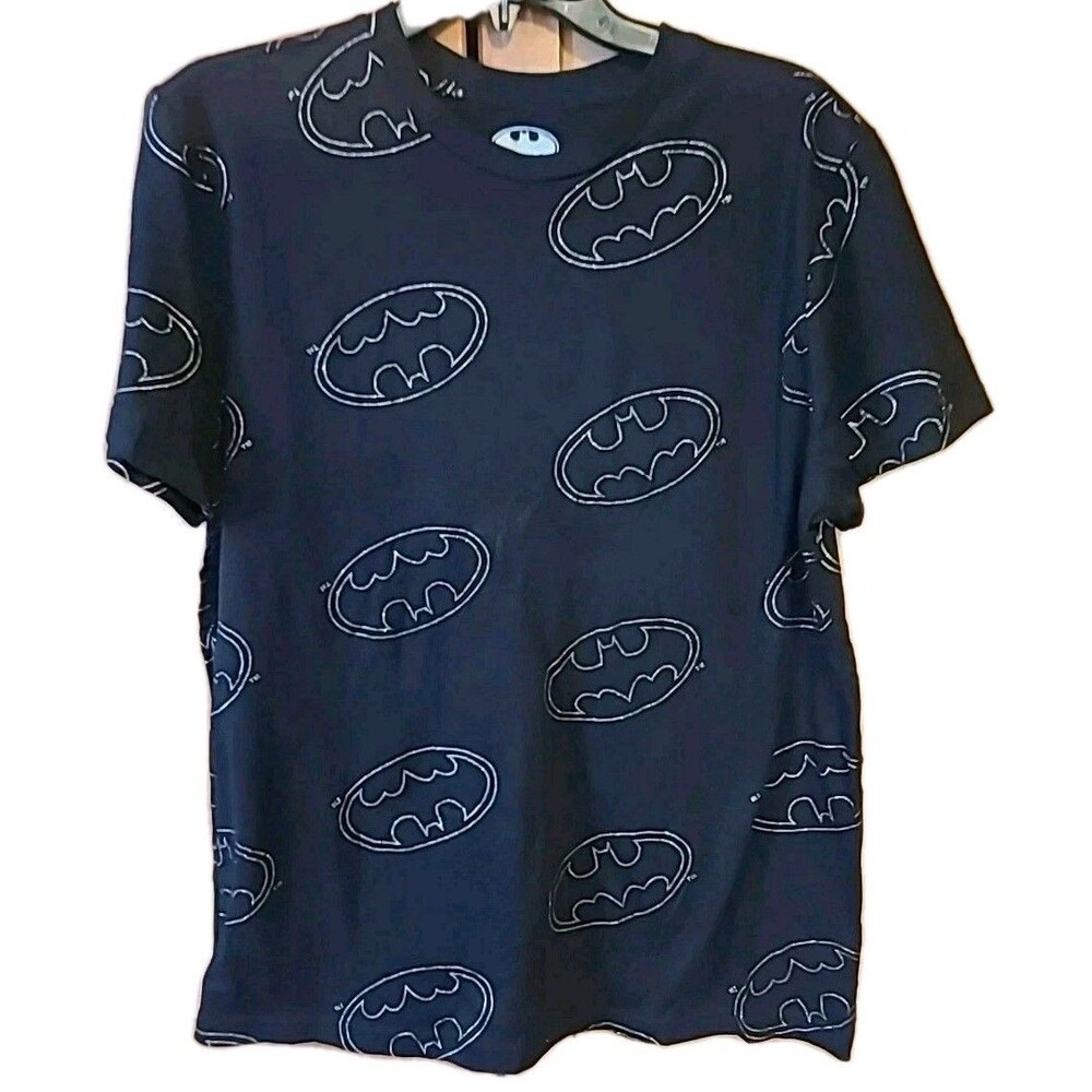 Batman Signal Glitter All Over Black Crew Neck Short Sleeved  T-shirt L